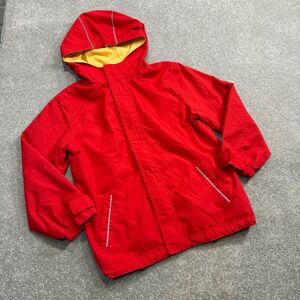 Hanna Andersson Anorak Windbreaker Jacket Red Hooded Yellow Lining Sz 130 Kids 8